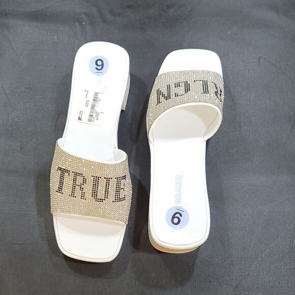 BRAND NEW TRUE RELIGION EMBELLISHMENTS BLOCK HEEL MULE OPEN GLITTER SANDAL - Picture 4 of 13